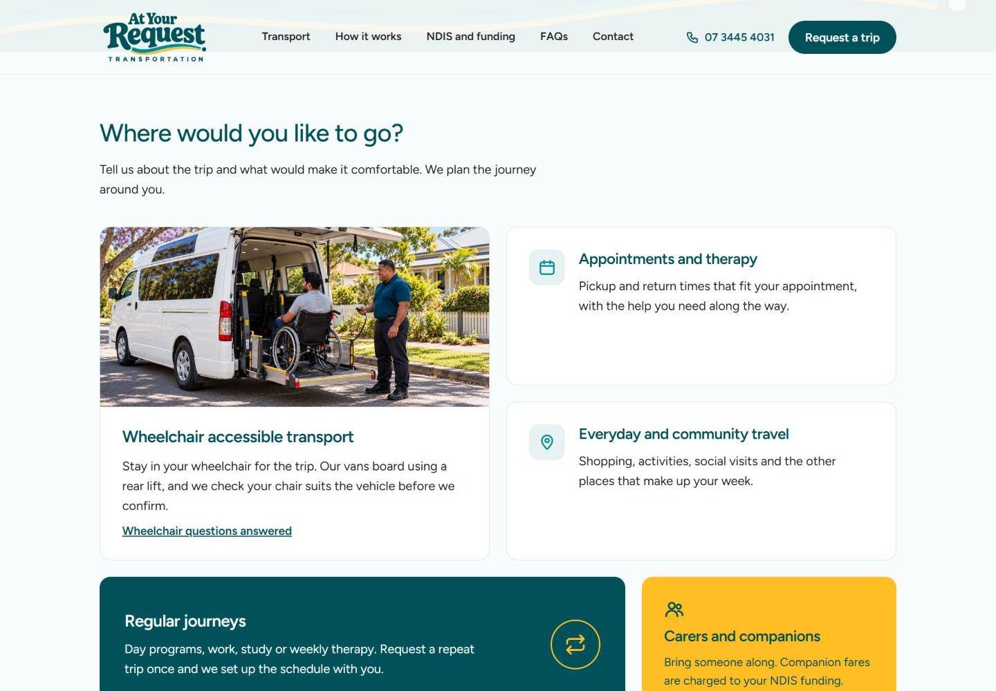 Service cards: wheelchair accessible transport, appointments, community travel, regular journeys, carers and companions